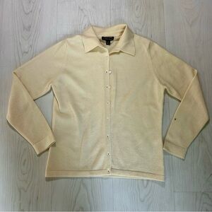 Lands’ End 100% Cashmere Butter Yellow Collared Cardigan Button Up Sweater Small